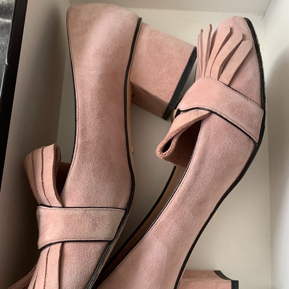 Gucci Crystal Pink suede heels